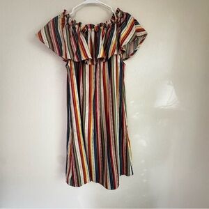 Express Striped Off-the-Shoulder Cotton Boho Smock Sundress w/ Pockets Sz L
